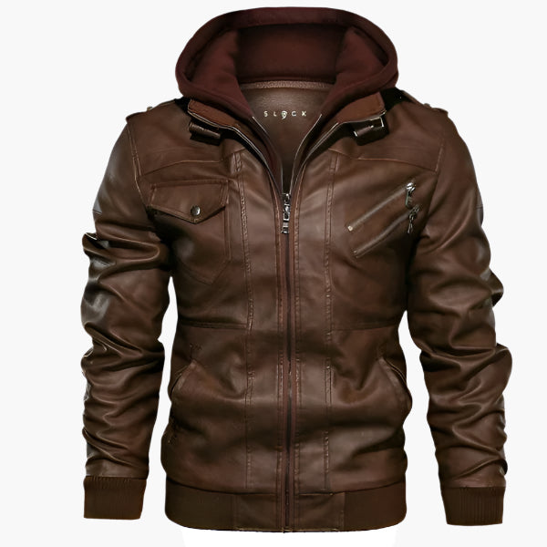 Herren Lederjacke mit Kapuzen-Design