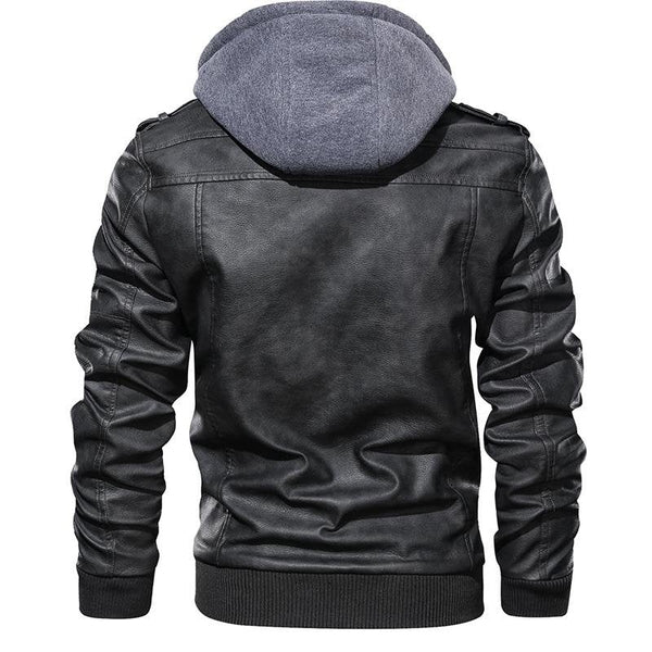Herren Lederjacke mit Kapuzen-Design
