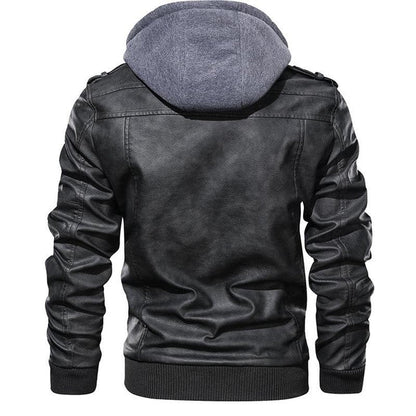 Herren Lederjacke mit Kapuzen-Design