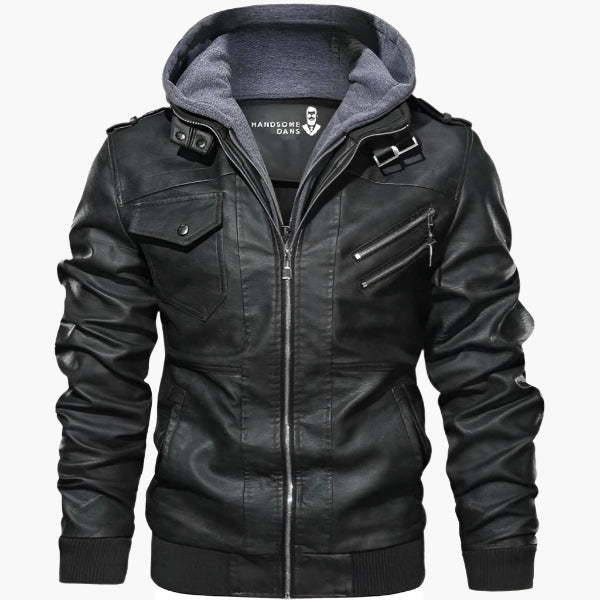 Herren Lederjacke mit Kapuzen-Design