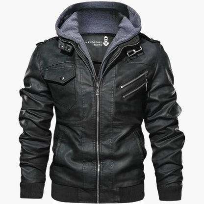 Herren Lederjacke mit Kapuzen-Design