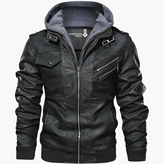 Herren Lederjacke mit Kapuzen-Design