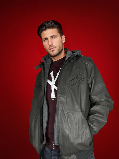 Herren Lederjacke mit Kapuzen-Design