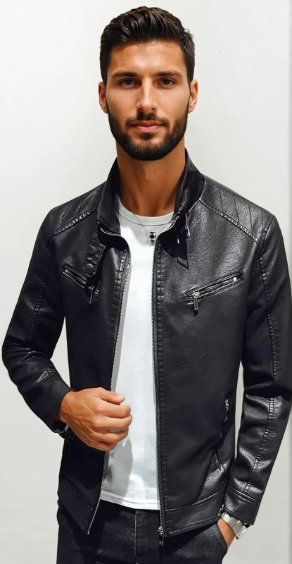 Herren Bikerjacke im modernen Stil – Lässige Vegan-Lederjacke für Alltag und Ausgehen