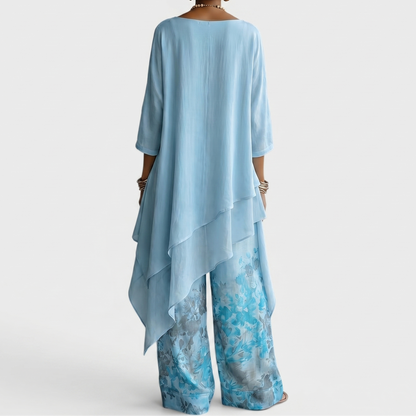 Damen 2-teiliges Set: Tunika mit Zipfeln & weite Hosen mit Muster