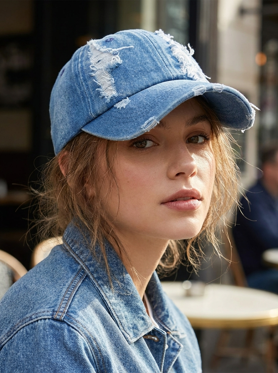 Baseball Cap im Distressed-Look aus Denim