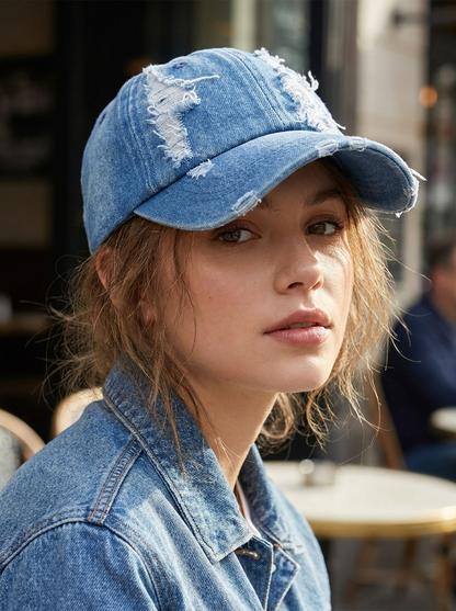 Baseball Cap im Distressed-Look aus Denim
