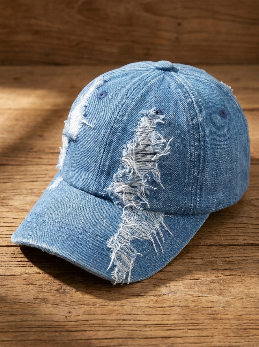 Baseball Cap im Distressed-Look aus Denim