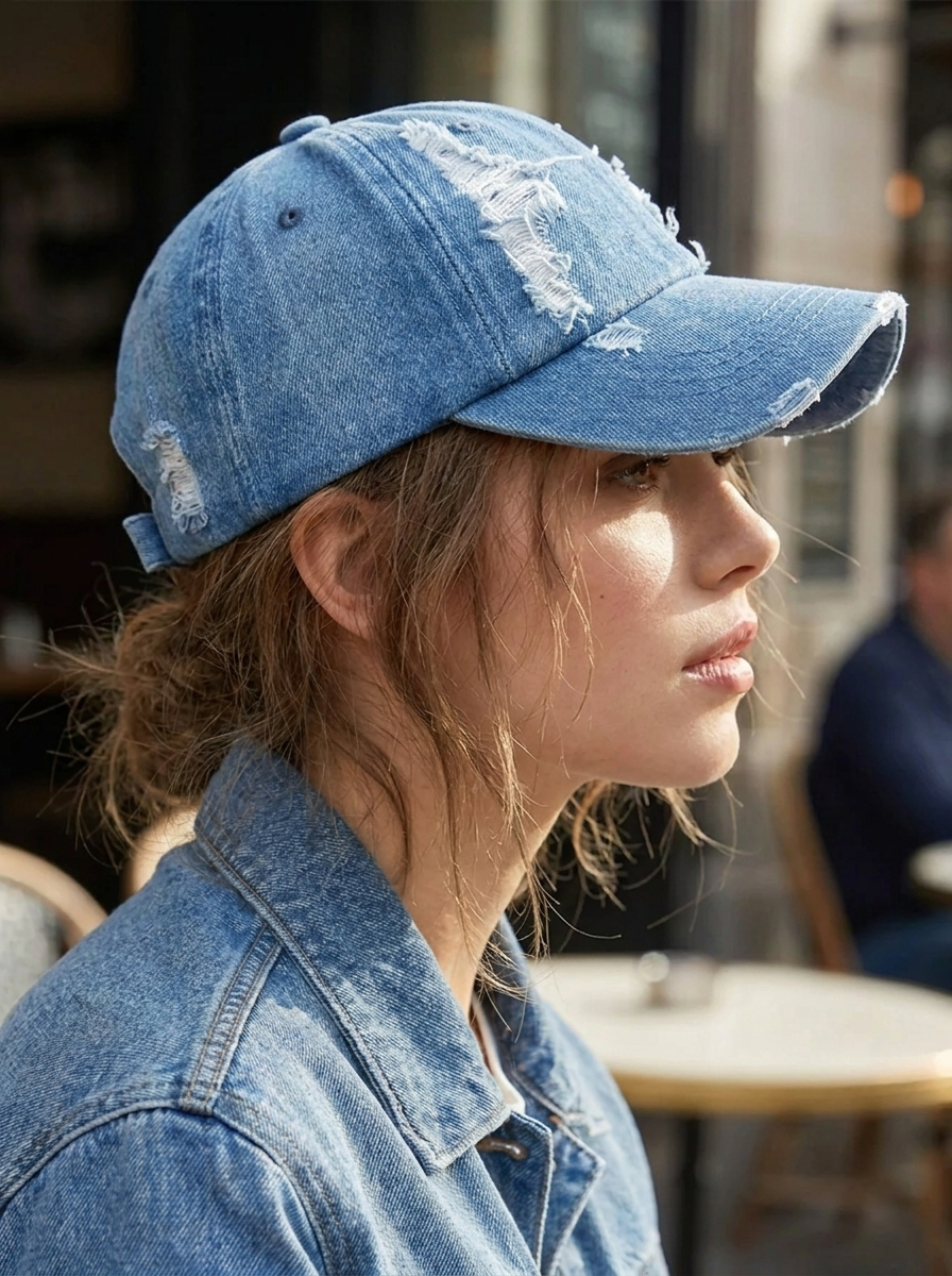 Baseball Cap im Distressed-Look aus Denim