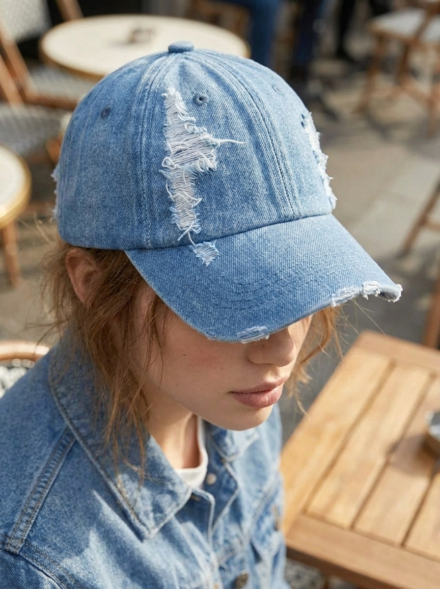 Baseball Cap im Distressed-Look aus Denim