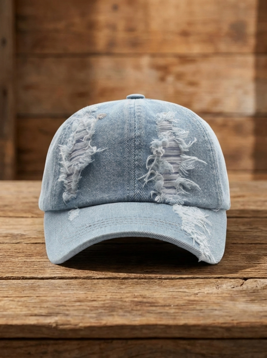Baseball Cap im Distressed-Look aus Denim