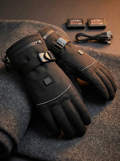 Beheizbare Handschuhe Schwarz mit Klettverschluss und USB-Ladefunktion
