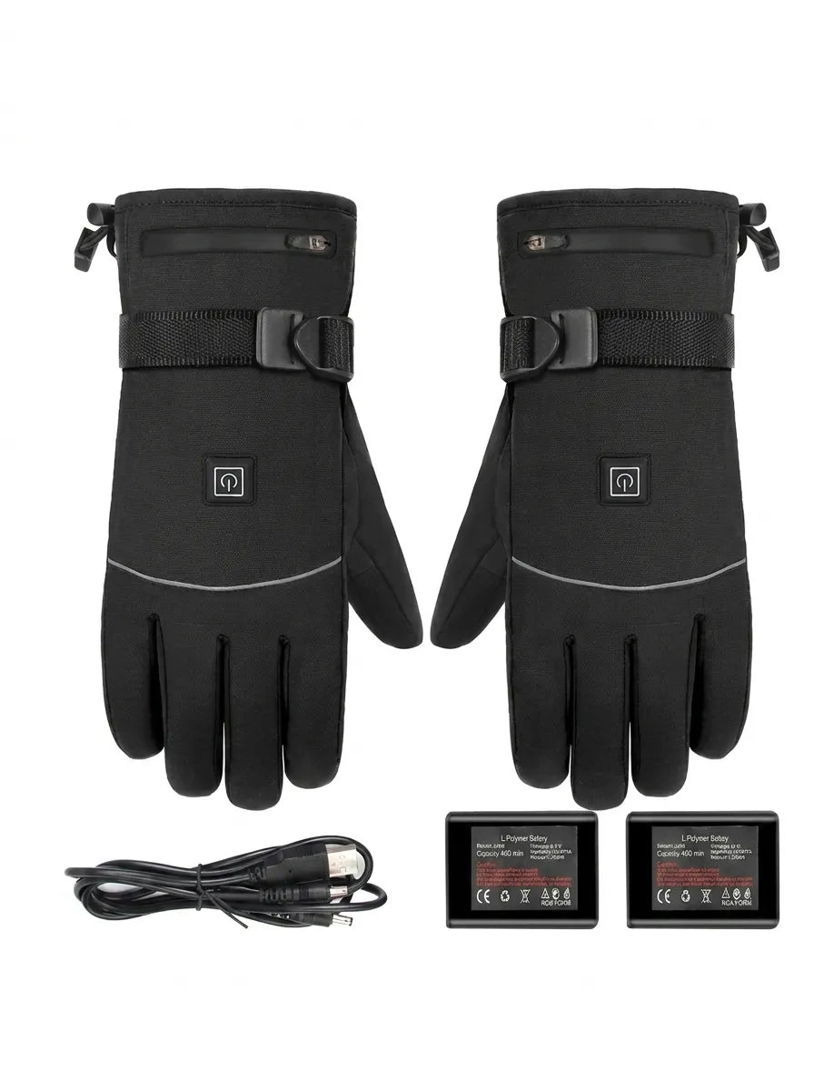 Beheizbare Handschuhe Schwarz mit Klettverschluss und USB-Ladefunktion