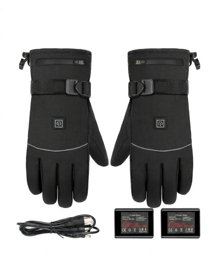 Beheizbare Handschuhe Schwarz mit Klettverschluss und USB-Ladefunktion