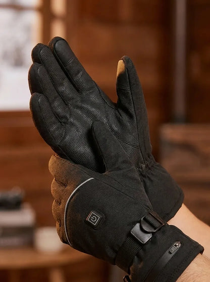 Beheizbare Handschuhe Schwarz mit Klettverschluss und USB-Ladefunktion