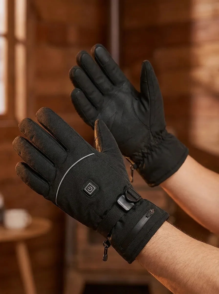 Beheizbare Handschuhe Schwarz mit Klettverschluss und USB-Ladefunktion