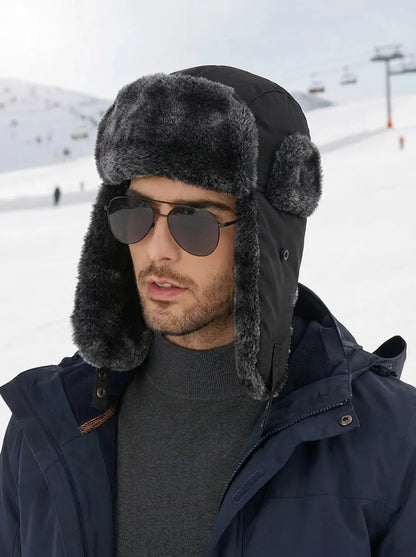 Winter Fliegermütze mit Kunstfell Ohrenklappen