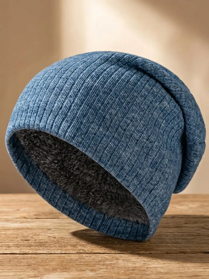 Unisex Mütze Rippstrick Warm Futter Schwarz Grau Rot Blau