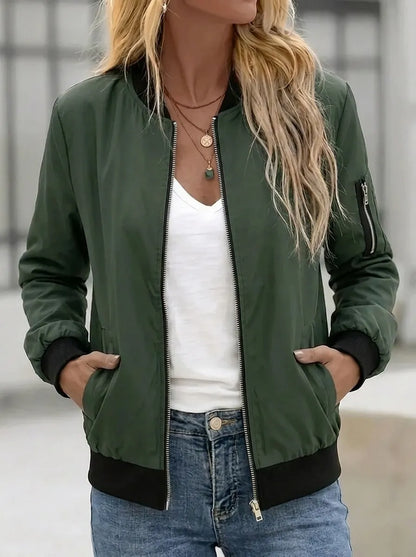 Damen Bomberjacke mit Reißverschluss, Rippbündchen und Ärmeltasche