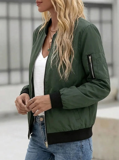 Damen Bomberjacke mit Reißverschluss, Rippbündchen und Ärmeltasche