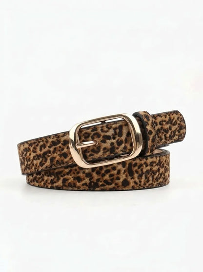 Damen Gürtel Leopard Muster mit Goldfarbener Schnalle