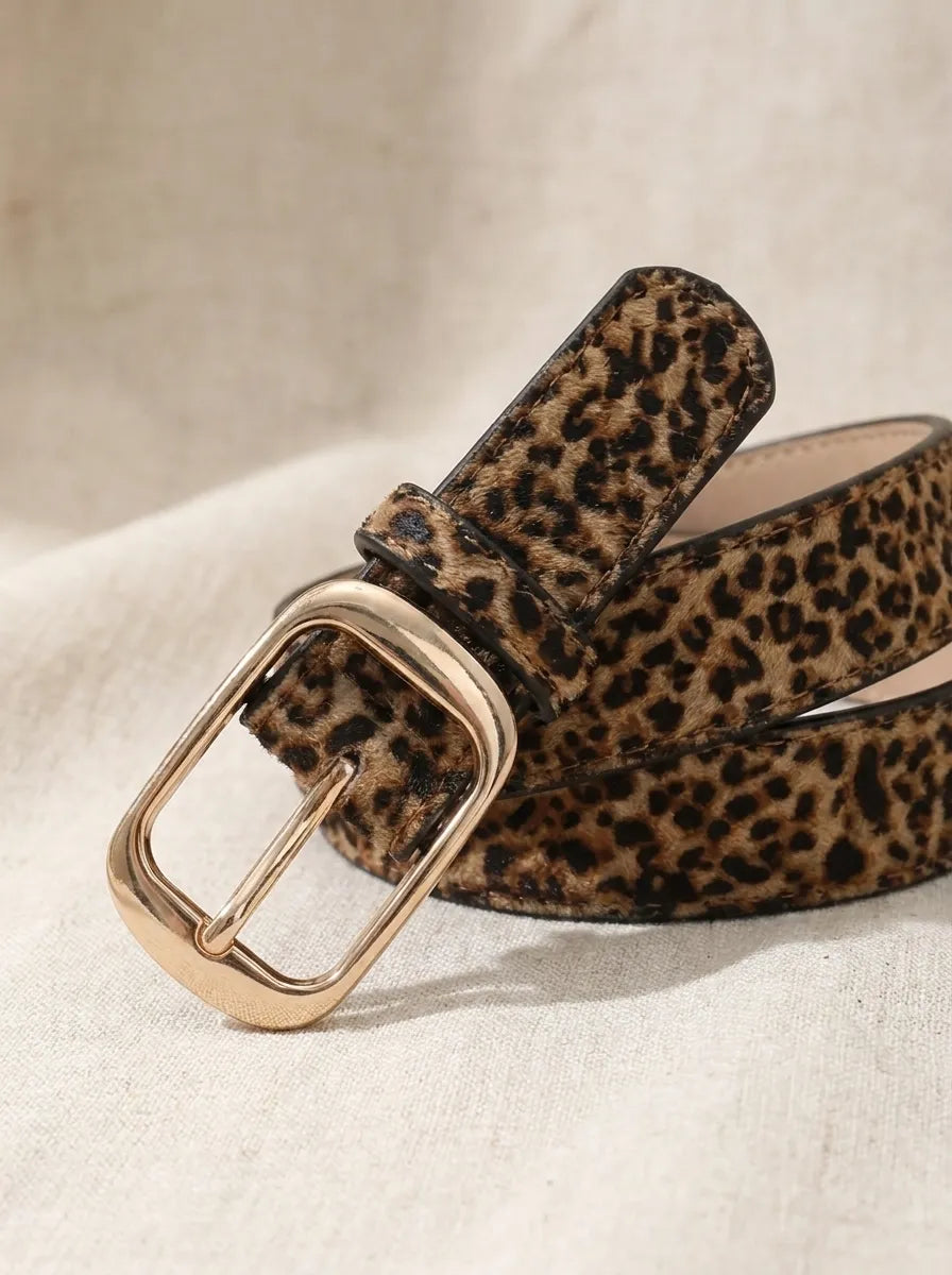 Damen Gürtel Leopard Muster mit Goldfarbener Schnalle