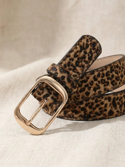 Damen Gürtel Leopard Muster mit Goldfarbener Schnalle