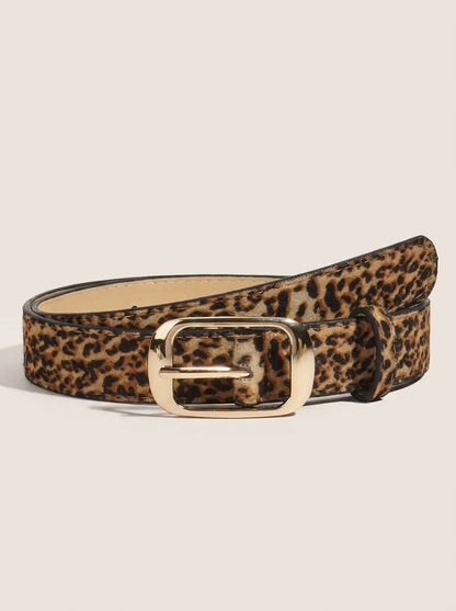 Damen Gürtel Leopard Muster mit Goldfarbener Schnalle