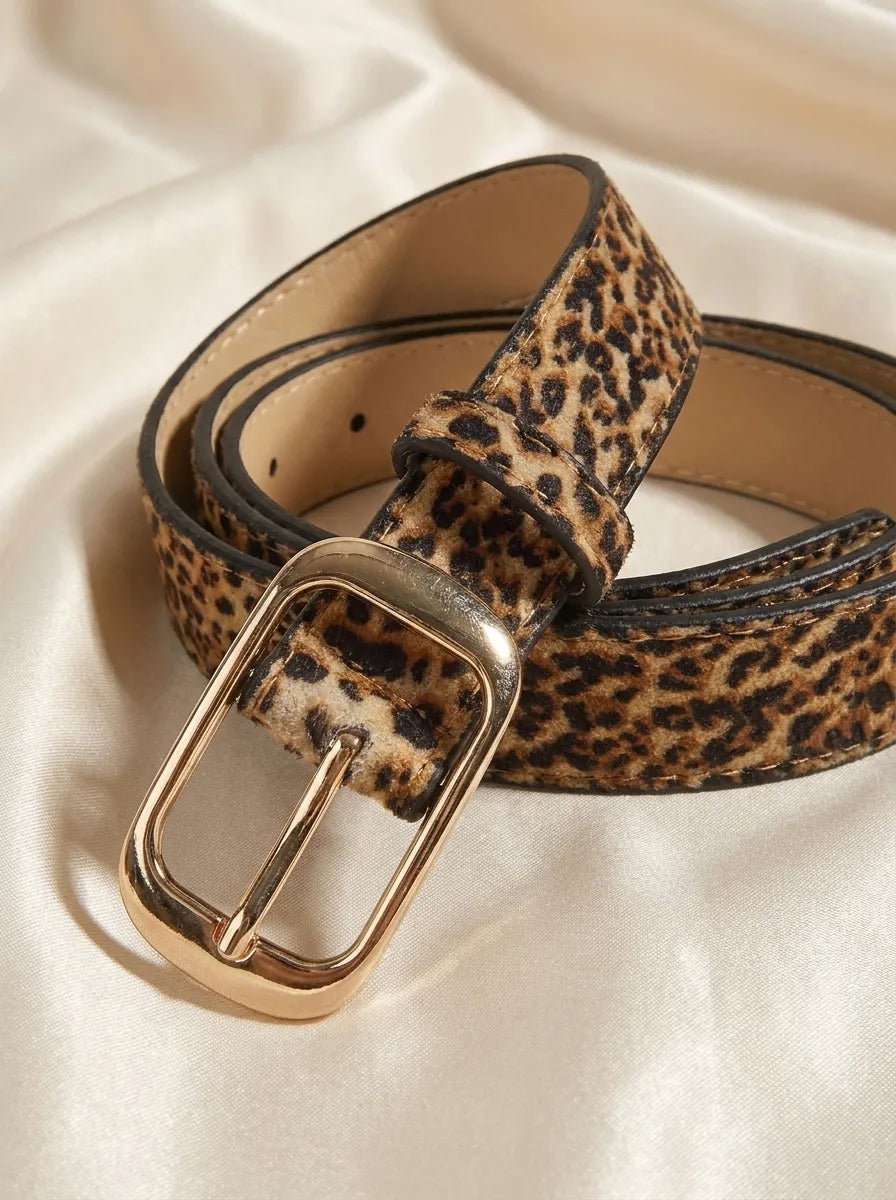 Damen Gürtel Leopard Muster mit Goldfarbener Schnalle