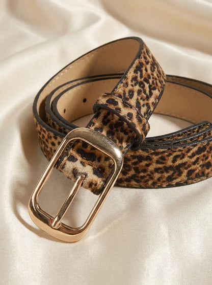 Damen Gürtel Leopard Muster mit Goldfarbener Schnalle