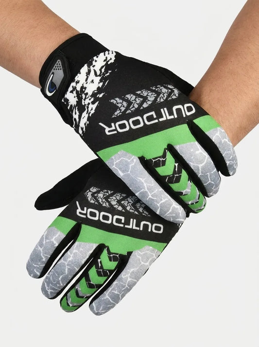 Unisex Outdoor-Handschuhe Schwarz Grün mit Klettverschluss