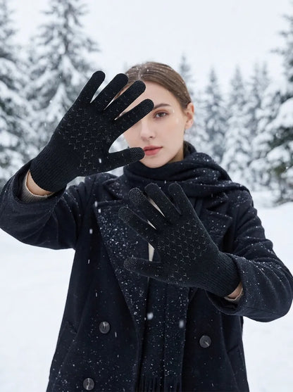 Unisex Winter Strickhandschuhe mit Touchscreen-Funktion und rutschfester Innenhand