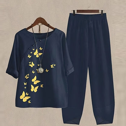 Damen zweiteiliges Freizeit-Set mit lockerem Oberteil und Haremshose