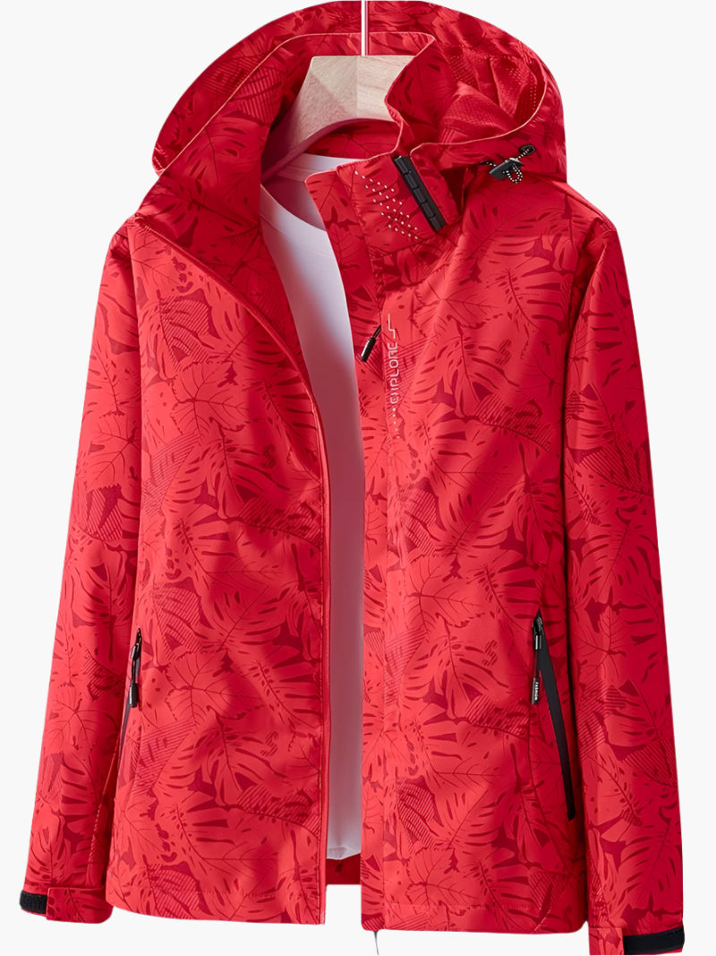 Damen Kapuzenjacke im Windbreaker-Stil – Leichte Outdoor-Übergangsjacke mit Allover-Print