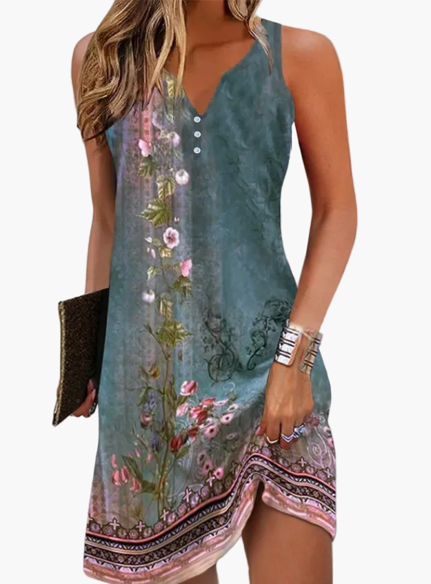 Damen Freizeitkleid ärmellos mit abstraktem Kunstmuster – Elegantes Sommerkleid für Alltag & Events