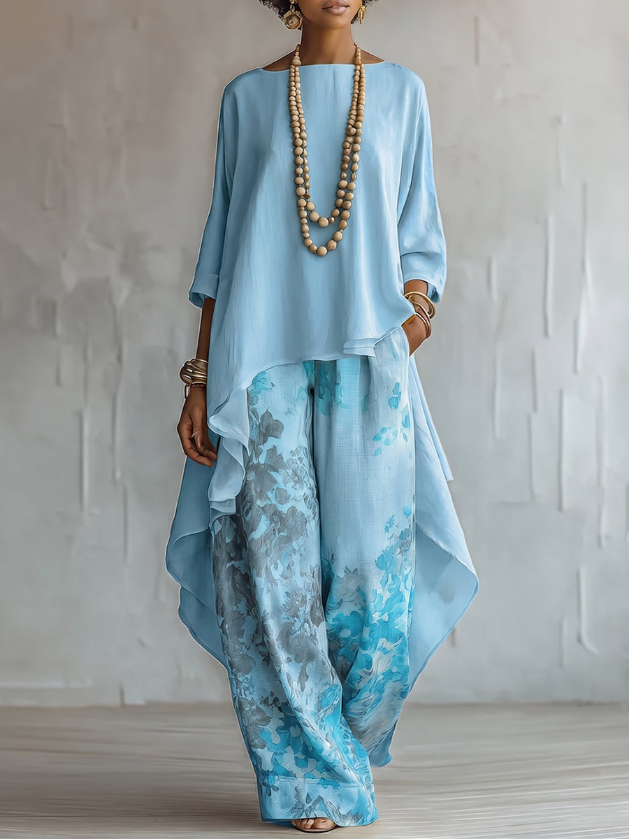 Damen 2-teiliges Set: Tunika mit Zipfeln & weite Hosen mit Muster