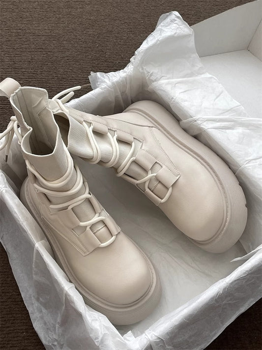 Damen Plateau-Sneaker mit Frontschnürung – Modische High-Top Freizeitschuhe für Alltag & Streetstyle