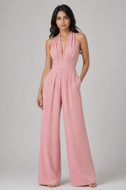 Damen-Jumpsuit mit tiefem V-Ausschnitt und weitem Bein