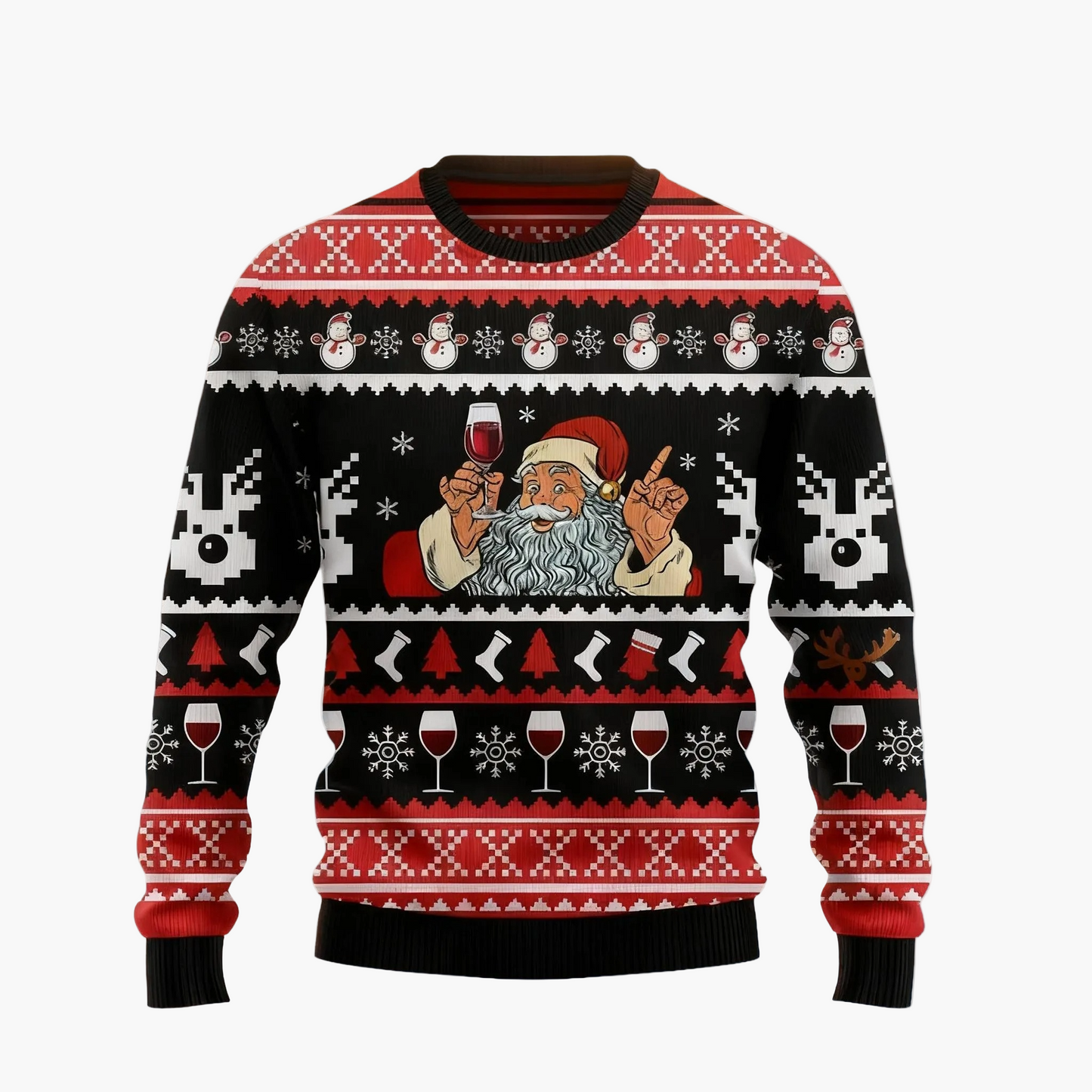 Herren Ugly Christmas Sweater Totenkopf mit Weihnachtsmütze – Lustiger Pullover für Weihnachten