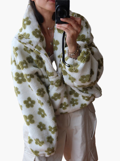 Damen Fleece Pullover im Boho-Stil mit Blumenmuster – Kuschelige Freizeit-Sweatshirt für Herbst und gemütliche Abende