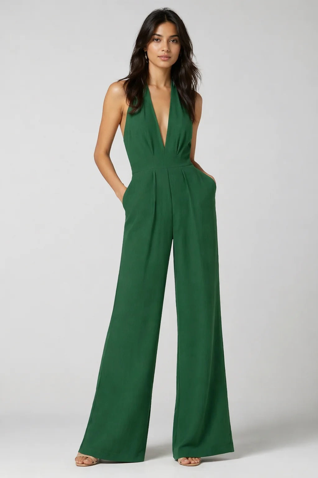 Damen-Jumpsuit mit tiefem V-Ausschnitt und weitem Bein