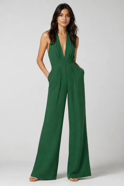Damen-Jumpsuit mit tiefem V-Ausschnitt und weitem Bein