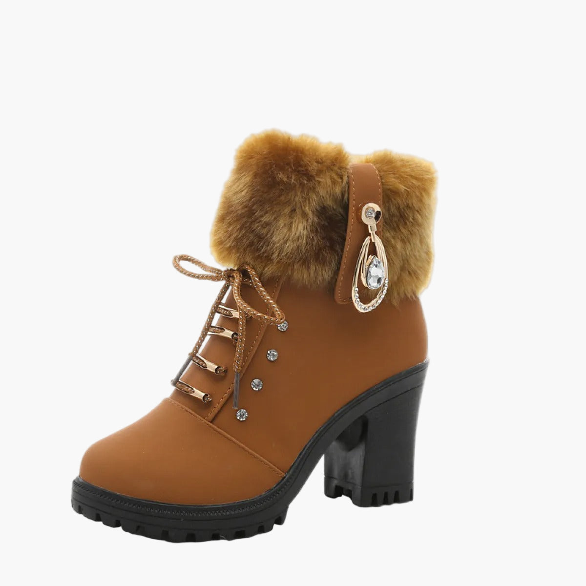Damen Winterstiefeletten mit Kunstpelz und Absatz – Elegante Schnürboots für kalte Tage