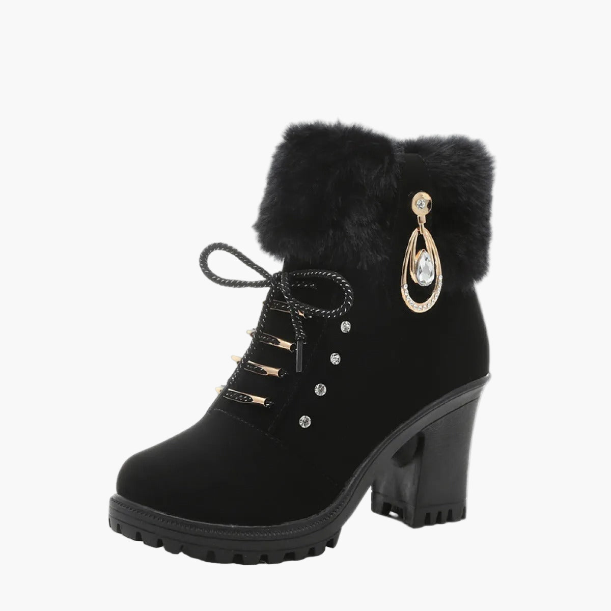 Damen Winterstiefeletten mit Kunstpelz und Absatz – Elegante Schnürboots für kalte Tage