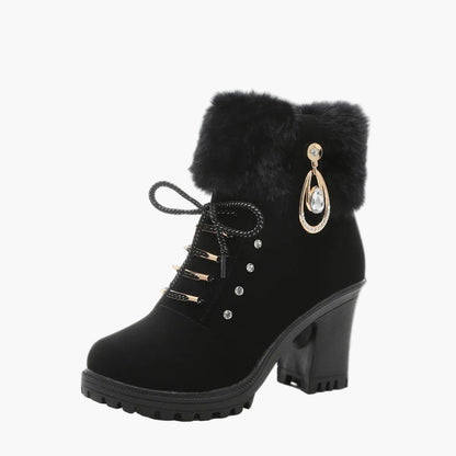 Damen Winterstiefeletten mit Kunstpelz und Absatz – Elegante Schnürboots für kalte Tage