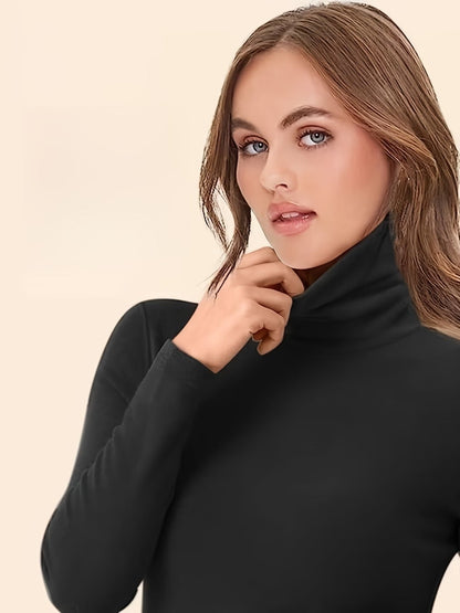 Damen Rollkragenpullover Langarm Shirt Eng Anliegend Schwarz Weiß Grau Mehrfachpack