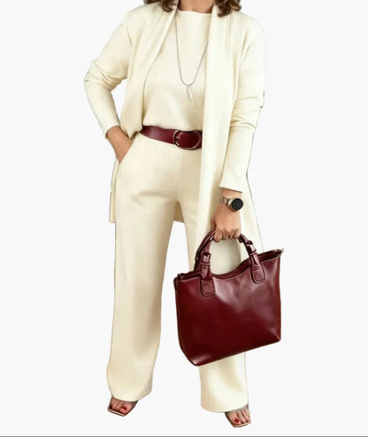 Damen 3-Teiliges Elegant & Komfort Set – Business & Freizeit Outfit mit Cardigan, Top & Hose