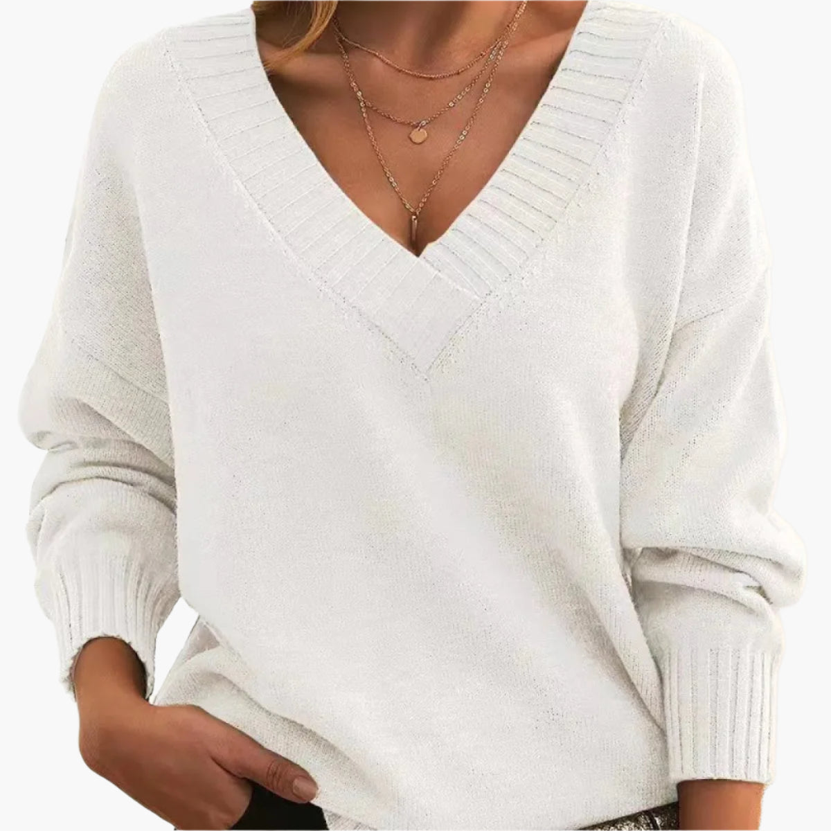 Damen Pullover mit V-Ausschnitt – Eleganter Strickpullover für Alltag & Büro