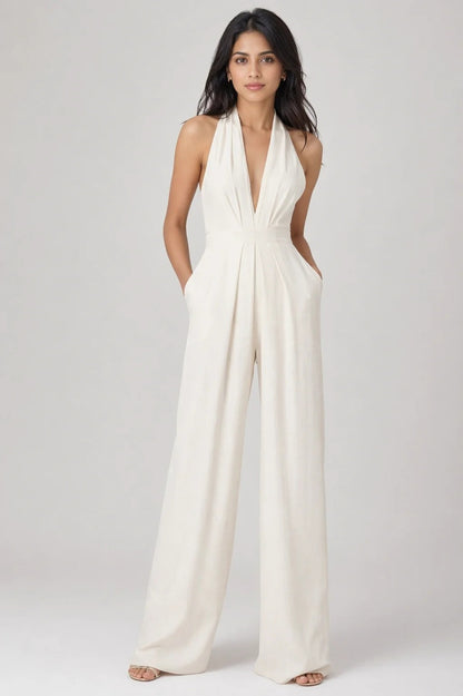 Damen-Jumpsuit mit tiefem V-Ausschnitt und weitem Bein
