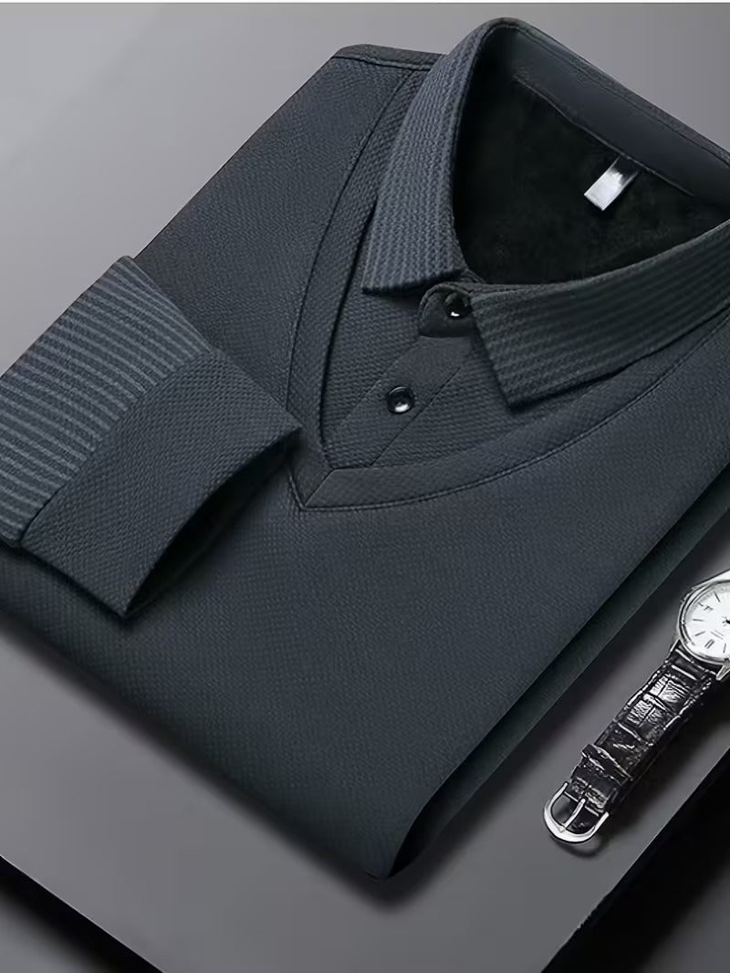 Herren Langarm Poloshirt gestreifter Kragen und Manschetten